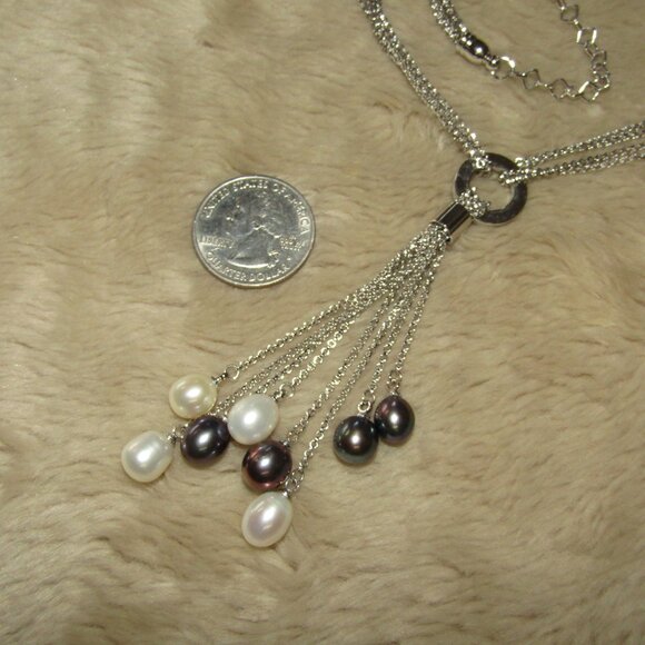 Tahitian Pearl, South Sea Pearl and Sterling Silver Tassel Necklace - Picture 2 of 6